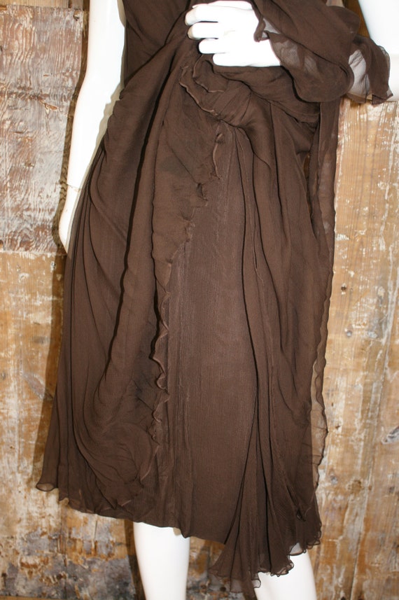 Vintage 50s brown chiffon cocktail dress, wrap fr… - image 8