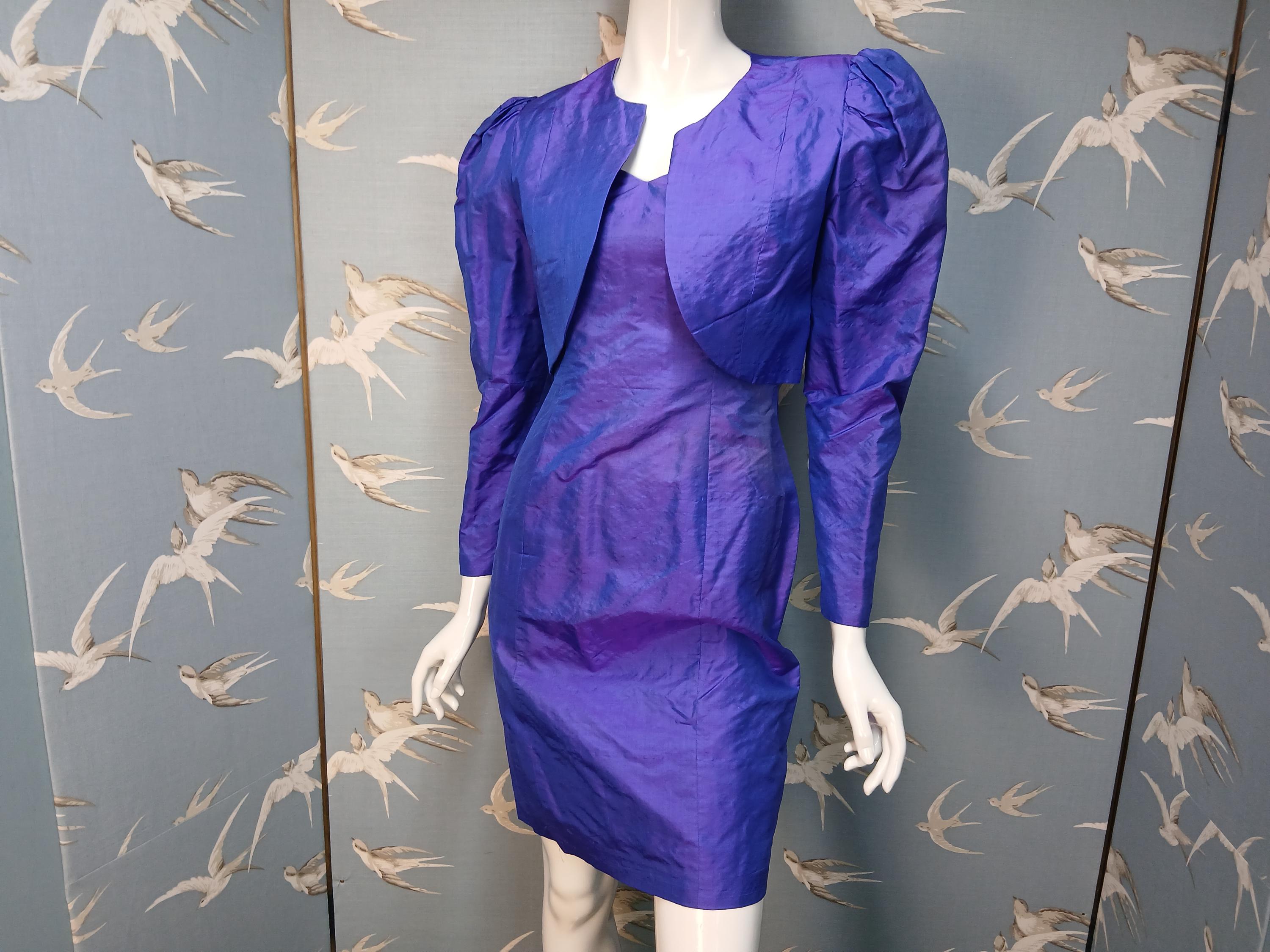 Vintage 1980s Silk Cocktail Dress Bolero Jacket, Bespoke Purple - Main Image
