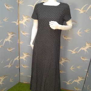 Vintage 1990s Laura Ashley navy blue jersey ankle length dress, size size 12 UK, 38&quot; bust