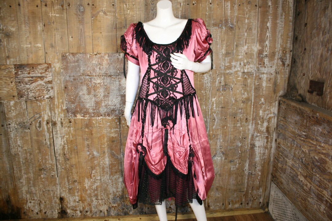 vintage-pink-satin-saloon-girl-dress-costume-size-14-uk-etsy