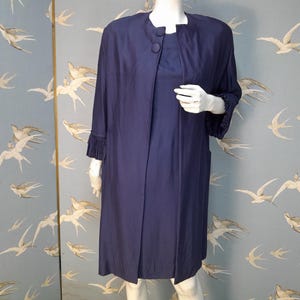Vintage 60s Russell Stuart dress & jacket suit, navy blue mod occasion outfit, size 8 UK/ 35&quot; bust