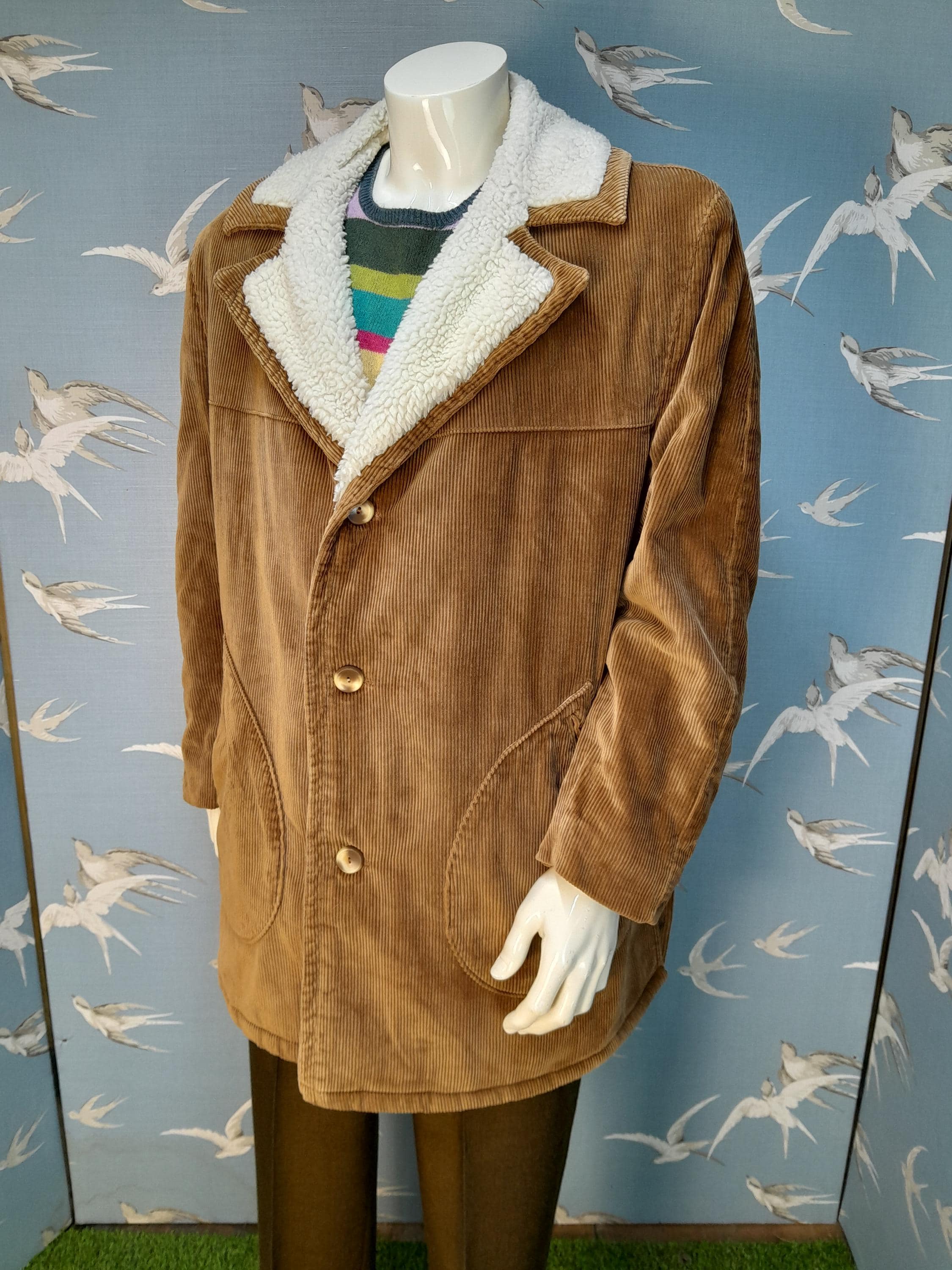 XL Vintage 1960s- 70s Dannimac Piccadilly Corduroy/ Fake Fur Lined