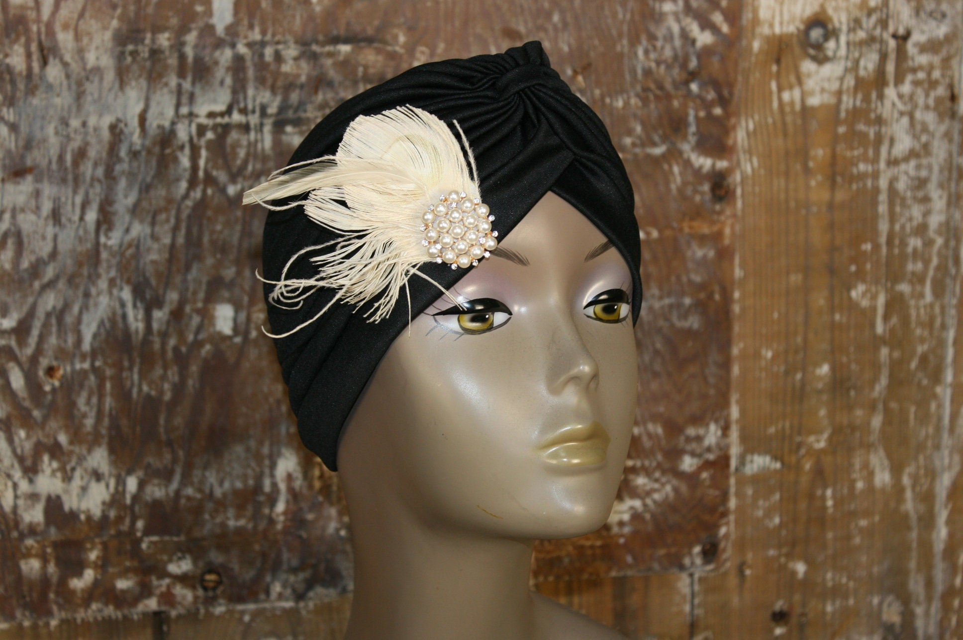 Black Retro Turban Hat Freesize Vintage 