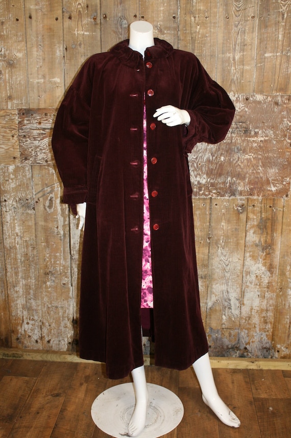 80s Laura Ashley Corduroy Coat, Maroon Freesize/ Oversized Vintage