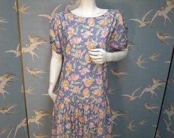 ヴィンテージ ローラ アシュレイ フローラル ブルー コットン ドレス