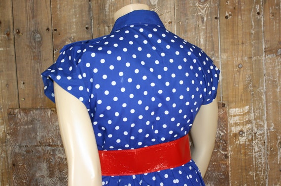 Vintage 80s does 50s blue & white polka dot dress… - image 7