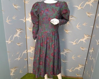 Vintage 1980s Laura Ashley dress, floral wool mix midi dress size 12/ 14 Uk, 39" bust, see ITEM DETAILS for all measurements