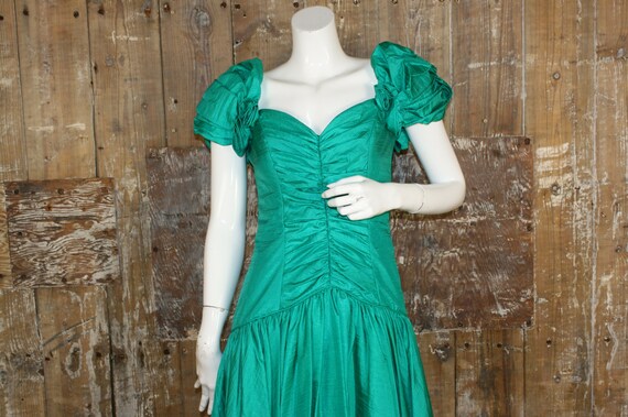 Vintage 80s Jade Green Cocktail Dress 