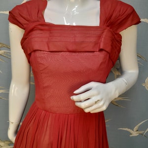 Vintage 1950s red chiffon ballgown evening/ prom dress, size 10 UK/ 36&quot; bust