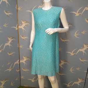 Vintage 60s sky blue lace short cocktail dress, size 12 UK/ 38&quot; bust