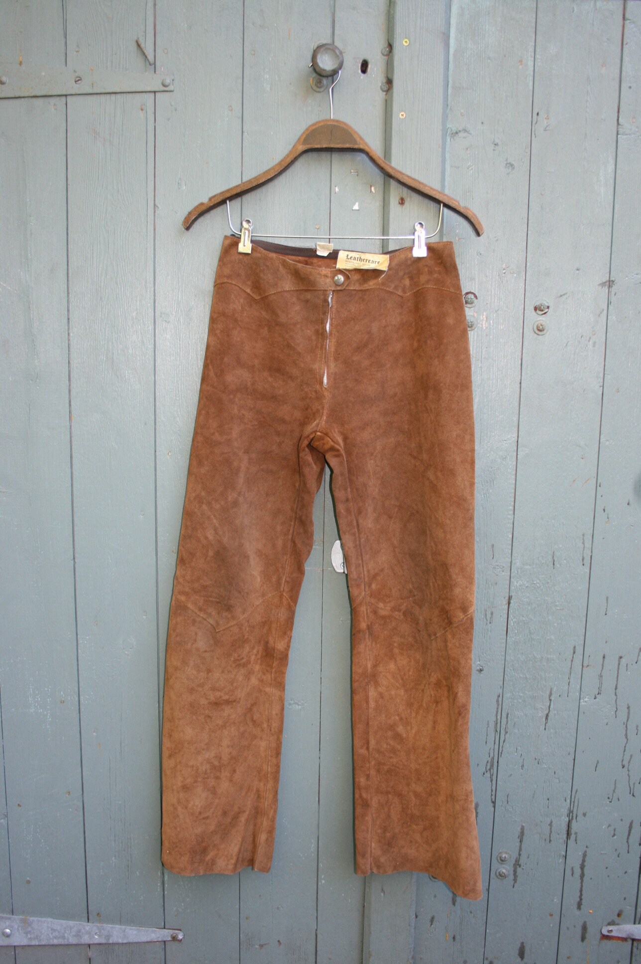 Image of Vintage S Suede Trousers, House Of Sears Size  Tan Leather Flared Trousers
