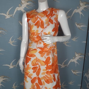60s orange floral mod Kleid, Größe 38 Rodney Kleider Terylene knielang