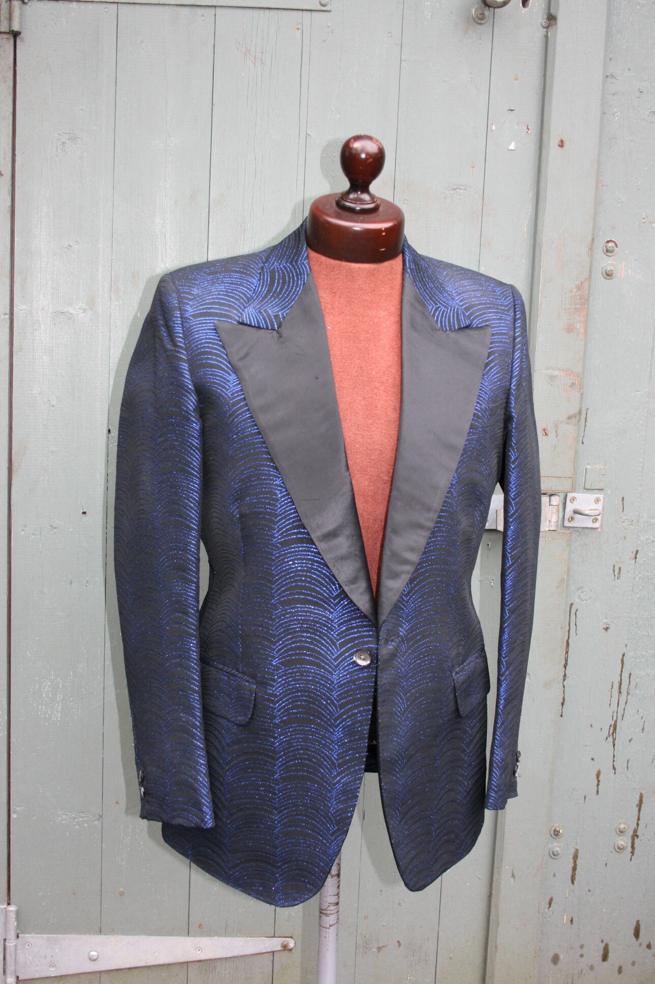 Image of Vintage Theatre Costume, Blue/ Black Metallic Tuxedo Jacket, La Cage Aux Folles Stage Costume