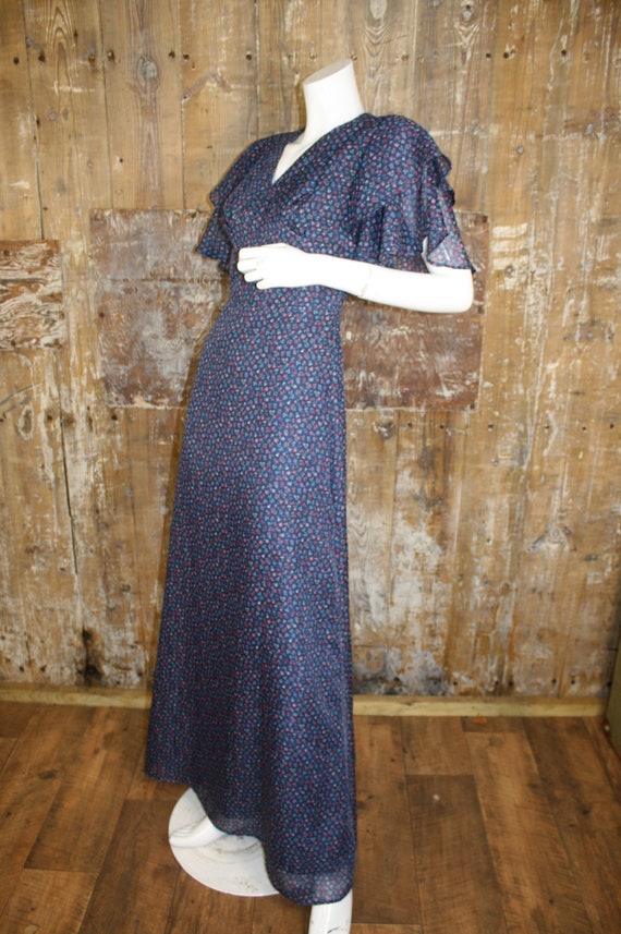 Vintage 70s Trevira maxi dress, blue ditsy floral… - image 7