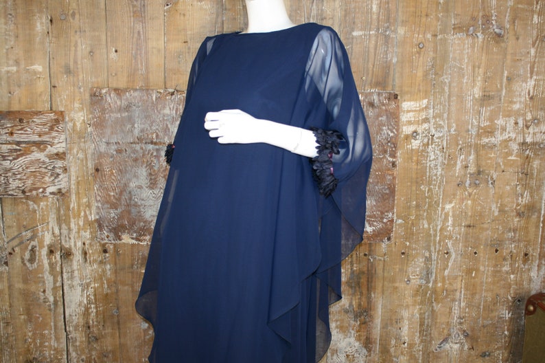 Vintage 70s Peter Ellis Navy Chiffon 