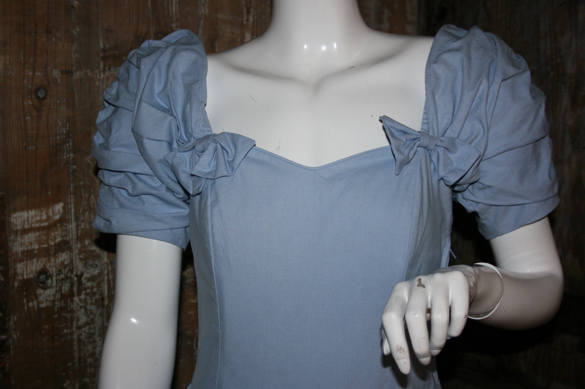 Image of S Laura Ashley Pale Blue Dress, Cotton Off The Shoulder Midi Prom Dress Size  Uk/ " Bust