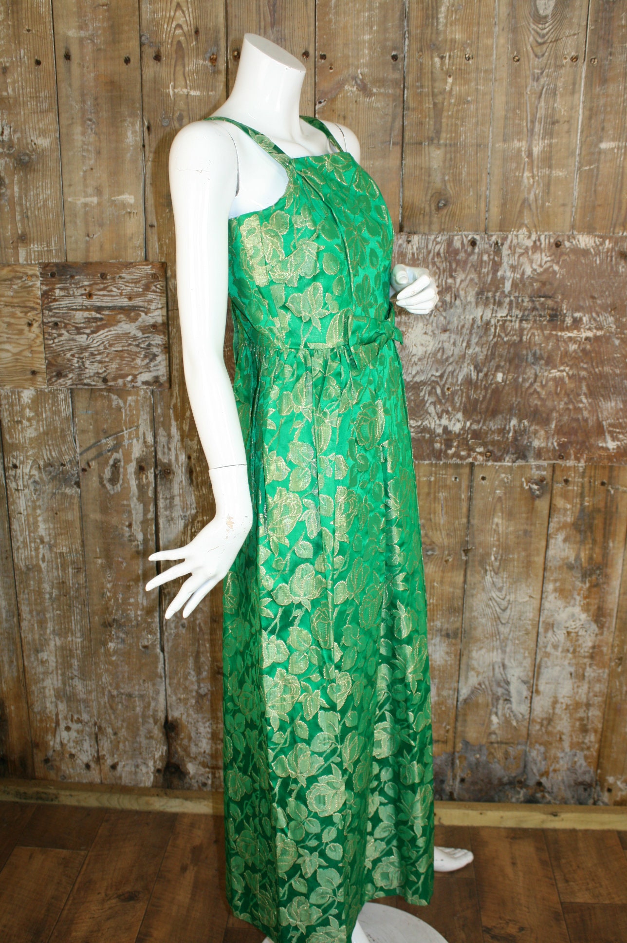 Vintage 60s Green/ Gold Brocade Cocktail Dress Size 10/ | Etsy UK