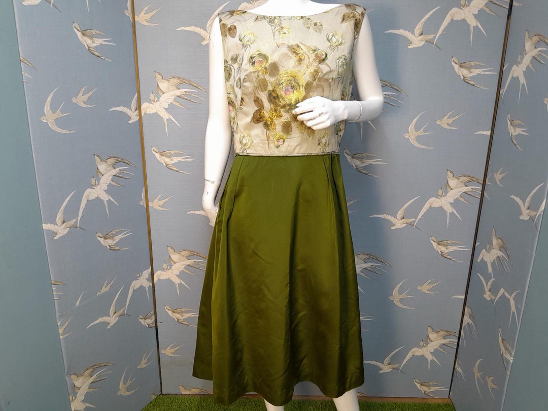 L Vintage 1950s Brocade and Satin Cocktail Dress, Size 12- 14 Uk