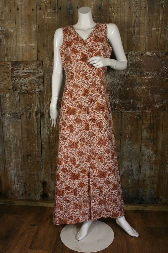 jaren '60 maxi jurk maat 10/ 12 bruin bloemen - Etsy Nederland