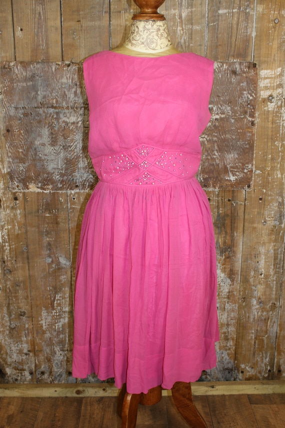 Vintage 50s pink chiffon dress, R & K originals p… - image 2