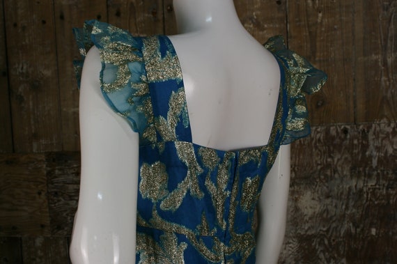 Vintage 60s/ 70s teal/ gold brocade cocktail dres… - image 8