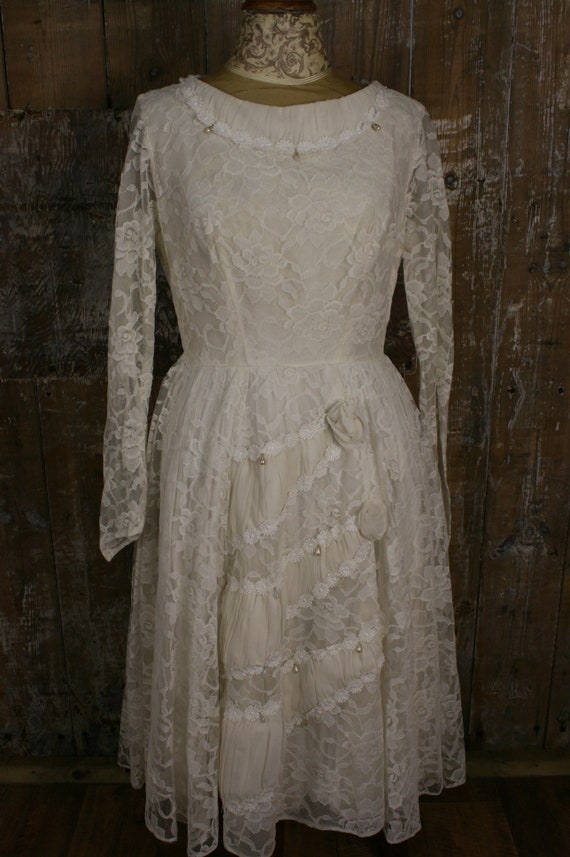 Vintage 50s tea length wedding dress with matching ve… - Gem