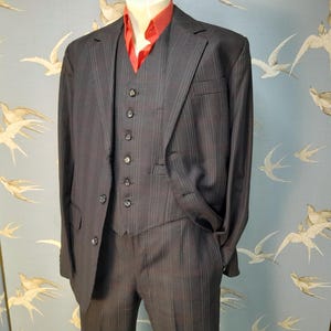 Vintage bespoke 3 piece suit, black/ red/ tan wool check suit, 36- 38&quot; chest, 32&quot; waist/ 31&quot; leg