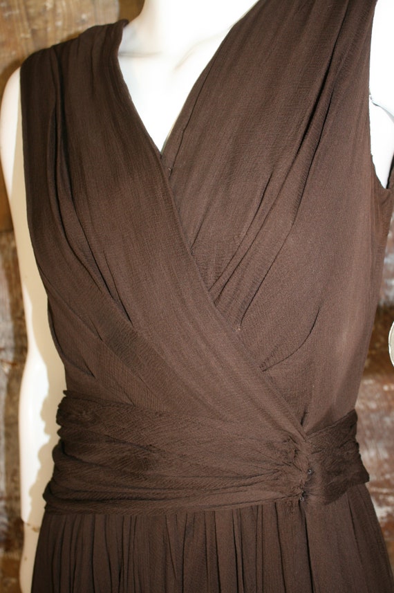 Vintage 50s brown chiffon cocktail dress, wrap fr… - image 5