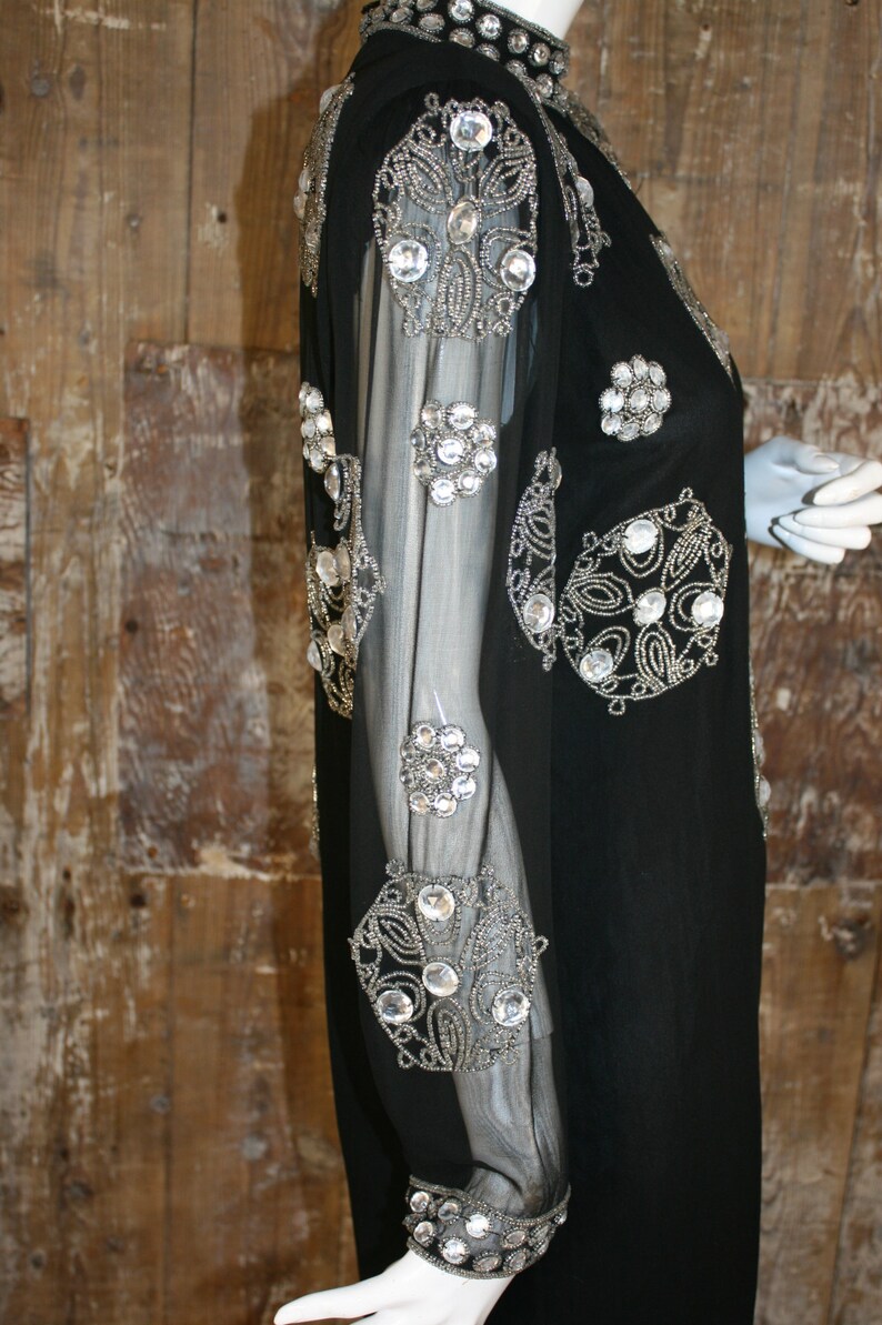size 10 12 heavily beaded chiffon evening dress 80 beaded black silk cocktail dress