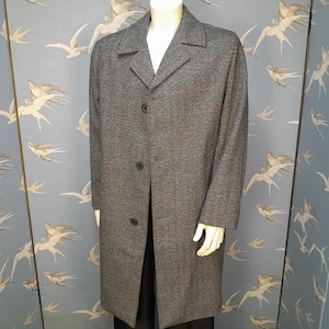 Vintage mans 1960s tweed overcoat, Cliff Clothes check wool mix coat size L/ XL