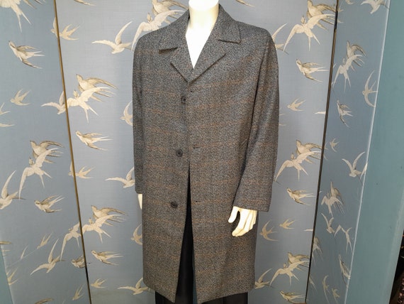 Vintage Mans 1960s Tweed Overcoat, Cliff Clothes Check Wool Mix