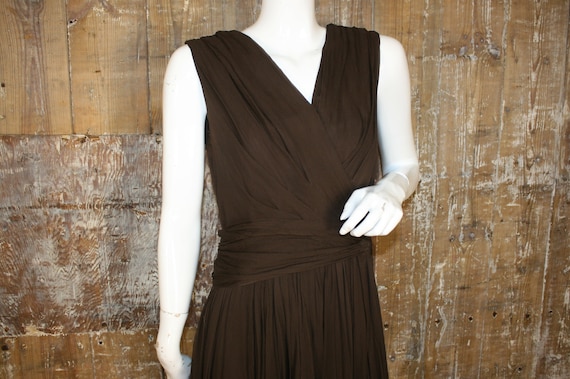 Vintage 50s brown chiffon cocktail dress, wrap fr… - image 3