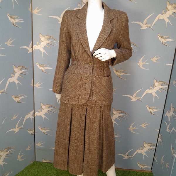 Vintage 1980s Next tweed culotte suit, wool check culottes & jacket, size 6- 8 UK