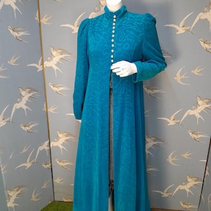 Vintage blue velvet maxi coat, 1950s/ 60s size 8- 10 UK evening/ opera coat