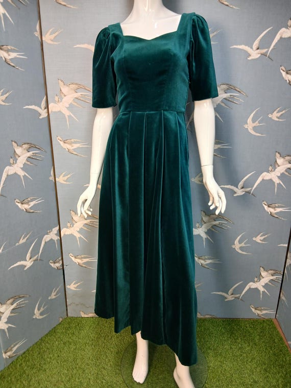 emerald green dress size 8 Vintage 1980s Laura Ashley Velvet Dress, 6- UK/ 33