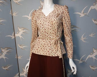 Vintage 1970s maxi skirt & wrap blouse, size 8- 10 UK/ 35" bust, 27" waist See ITEM DETAILS for all measurements