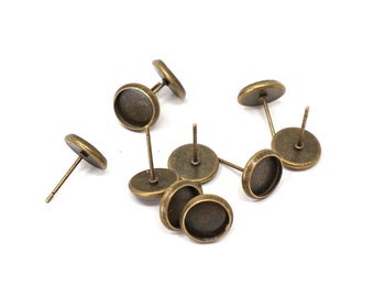 10/20 pcs 8mm Stud Earrings Antique Bronze Nickel Free, Earring blanks for 8mm photo glass cabochons