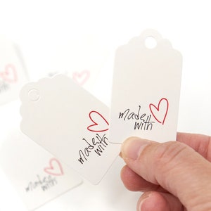 Made with Love, 5cm tags, Heart Card Rectangle Gift Tags, Merchandise Tags, Hang Tags, Gift Tags and Jewelry Tags, 20pcs
