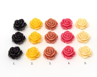 30pcs 10mm Tiny Resin Open ROSES FLOWER Flat Back Cabochon Rose Flowers F1370A