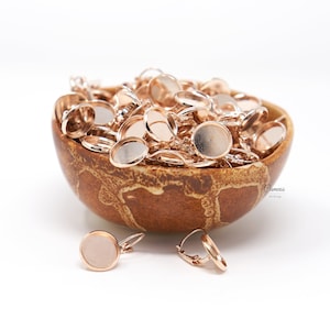 Round Earring Settings, Rose Gold Earring Findings, Earring Tray 12mm, Bezel Earring Blanks fits 12mm cabochons, 10pcs, 20pcs