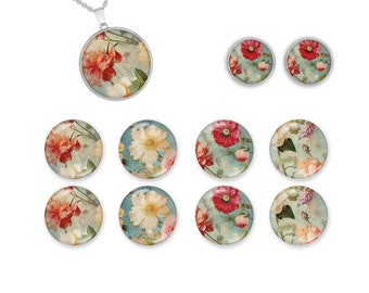 8 pezzi di cabochon a cupola vintage, piastrelle cabochon con immagine di fiori da 10 mm, 12 mm, 14 mm o 18 mm, perline di vetro fotografiche rotonde fatte a mano per gioielli fotografici