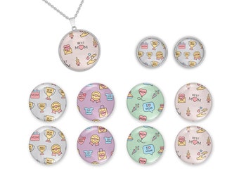 8 pcs Mom Photo Cabochon Glass, Handmade Mother Half Dome Cabochon Images 10mm, 12mm, 14mm or 18mm, Round Flat Back Beads