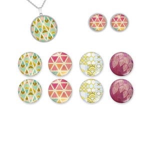 8 Stück Cabochon 10mm, 12mm, 14mm und 18mm, Blumen cabochon, cabochon glas blume, foto cabochons, Retro Muster - C1653