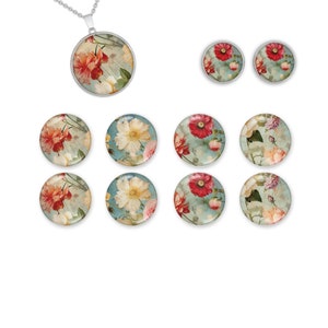 8 szt. Vintage Dome Cabochons, kaboszony z motywem kwiatowym 10 mm, 12 mm, 14 mm lub 18 mm, ręcznie robione okrągłe szklane koraliki do biżuterii fotograficznej
