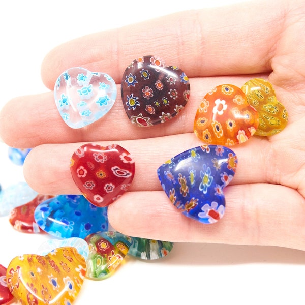 Perles en forme de coeur en verre Millefiori, perles artisanales en vrac colorées en verre Millefiori pour la fabrication de bijoux, résultats d'artisanat, lot de 10