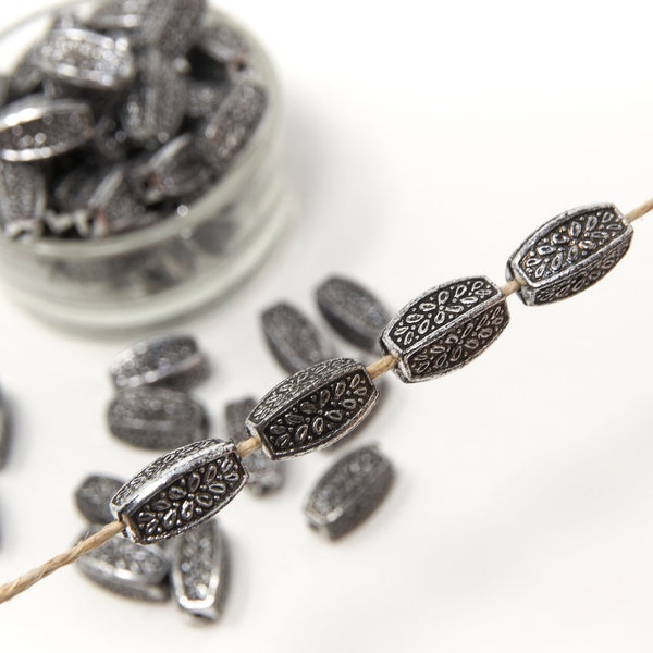 Perles de tube de fleur, perles de fleurs de baril, perles d’espacement, argent antique, 13x7x7mm, perles d’espacement en métal pour la fabrication de bijoux, 16 pcs