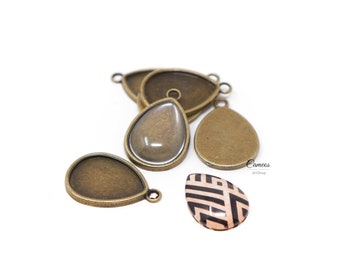 Teardrop Shape Blank Pendant Tray,  Bronze Teardrop Bezel Base, 18x25mm, Blank Bezel Cabochon Settings for jewelry making, 10pcs, 20pcs