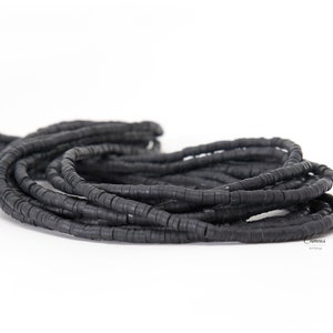 Black Rubber disc beads 3mm, 1 strand heishi beads, round polymer beads, Handmade Polymer Clay Beads, Thin Disk Beads, donut beads