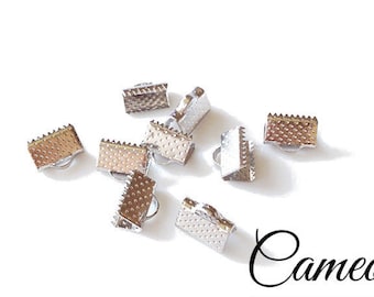 10mm Silver Ribbon End Clamps, Cord Clamps, Necklace cord cap, findings beads,jewelry findings- 50pcs or 100pcs