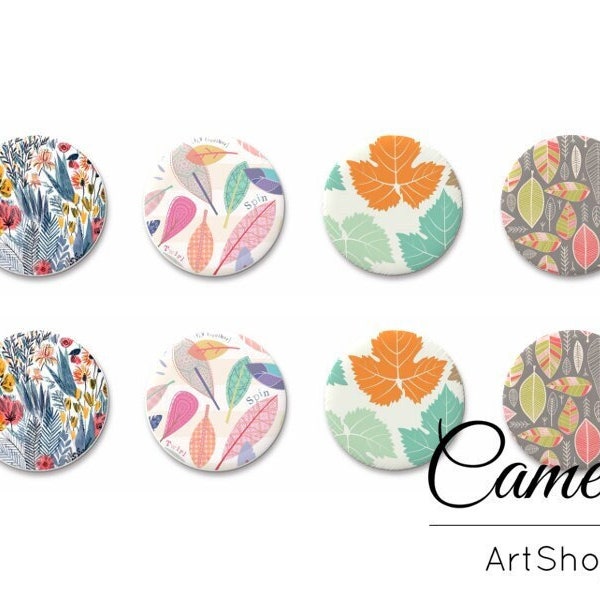 8 pcs Floral Glass Dome Cabochon 10mm up to 18mm, handmade flatback cabochon, flowers photo cabochon, glass beads - C1643